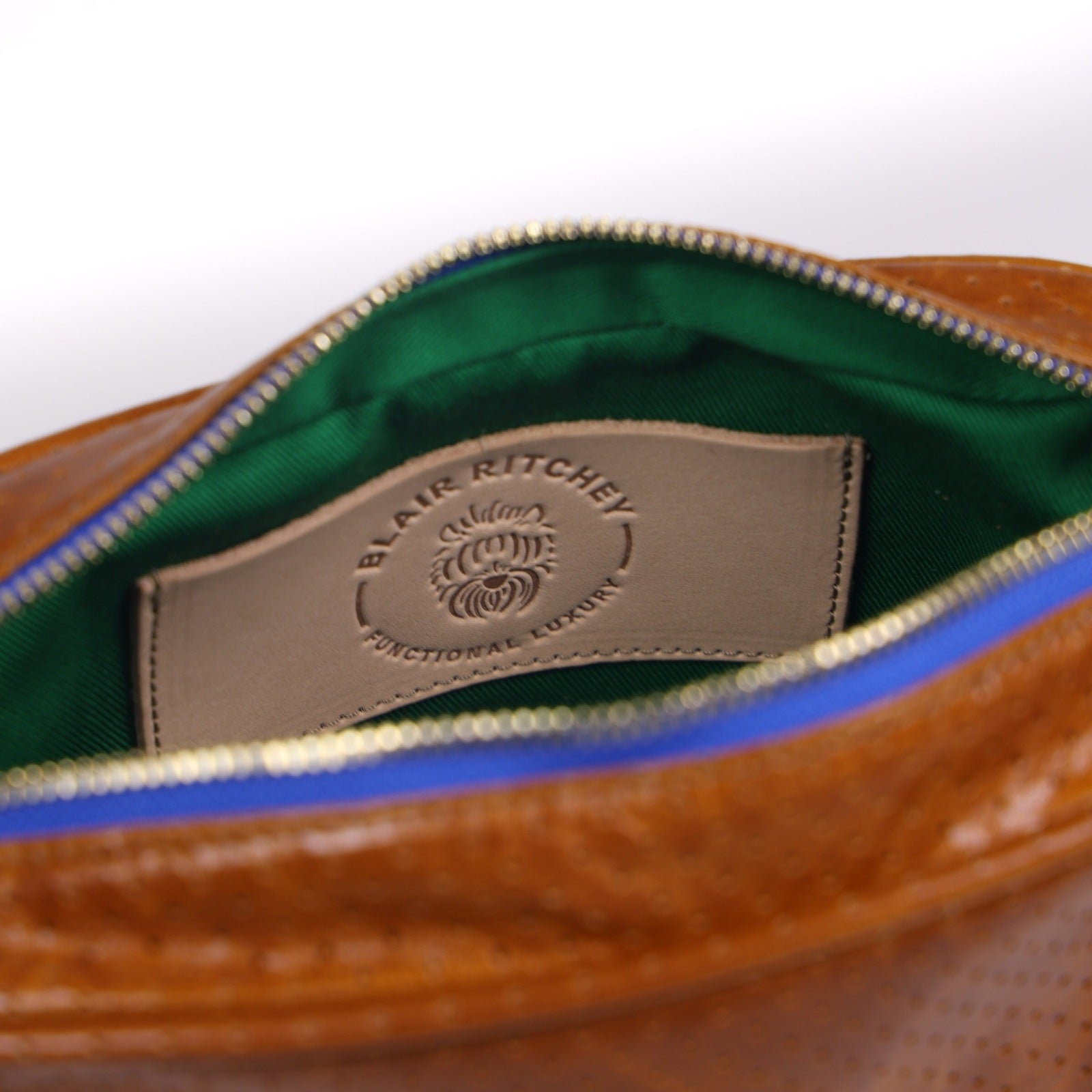 BER Bag | Perforated Chestnut Bright Blue Zipper Blair Ritchey