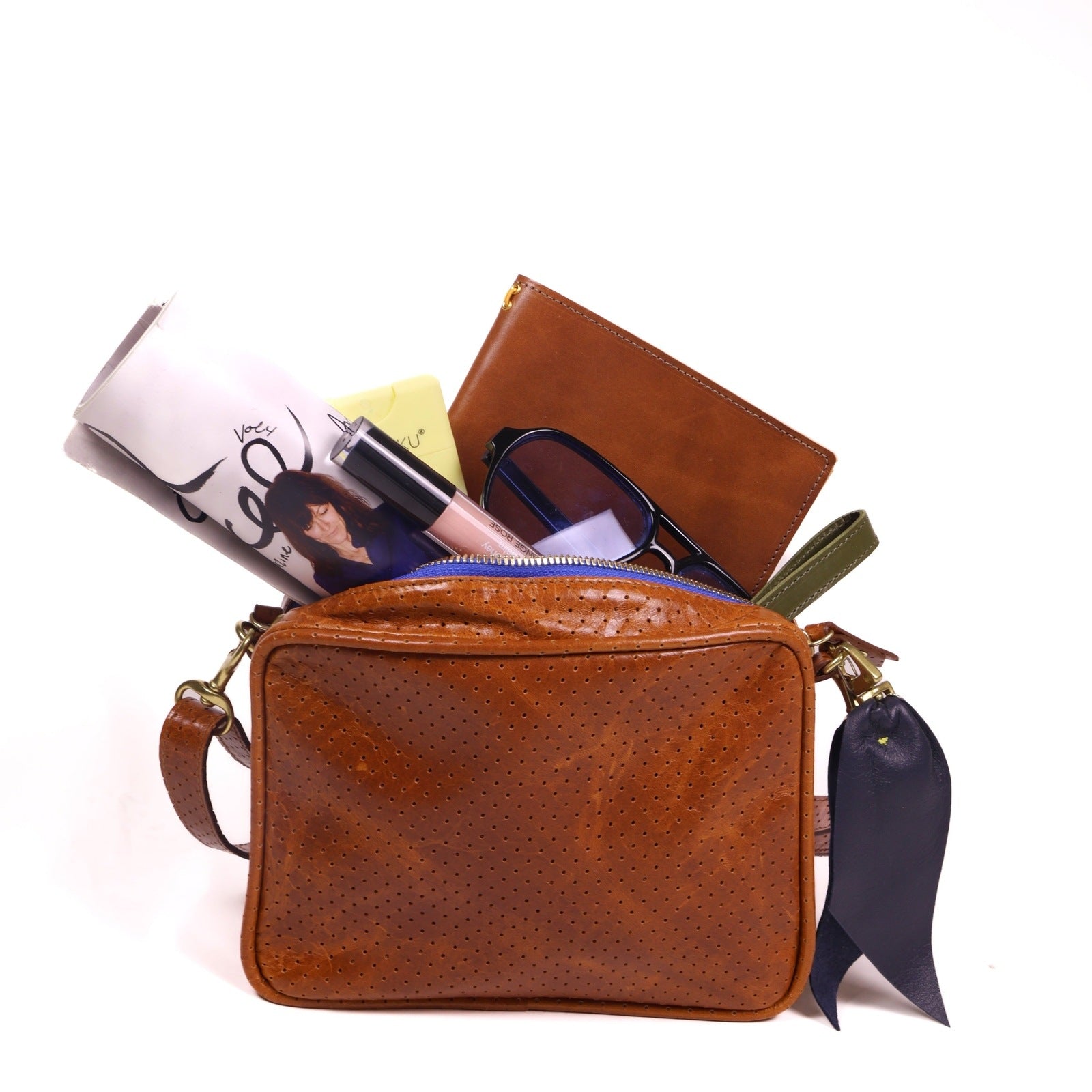 BER Bag | Perforated Chestnut Bright Blue Zipper Blair Ritchey