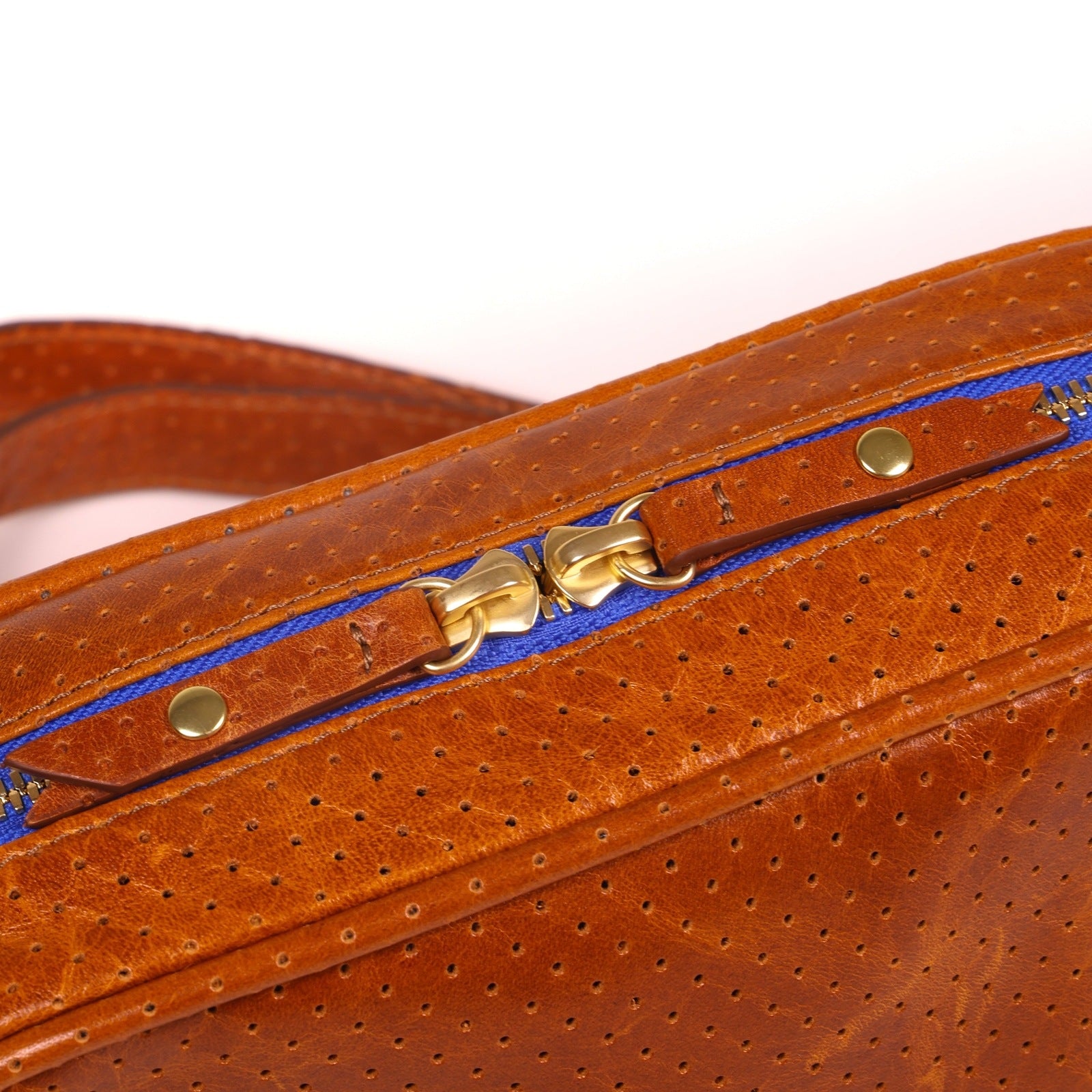 BER Bag | Perforated Chestnut Bright Blue Zipper Blair Ritchey