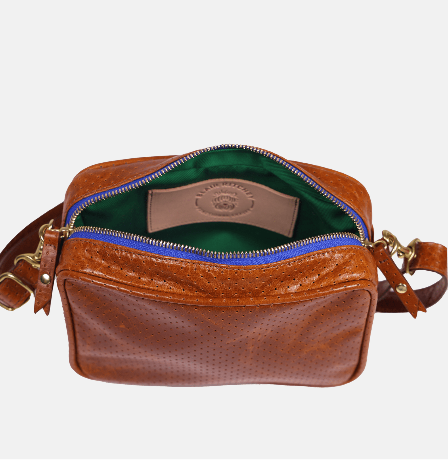 BER Bag | Perforated Chestnut Bright Blue Zipper Blair Ritchey