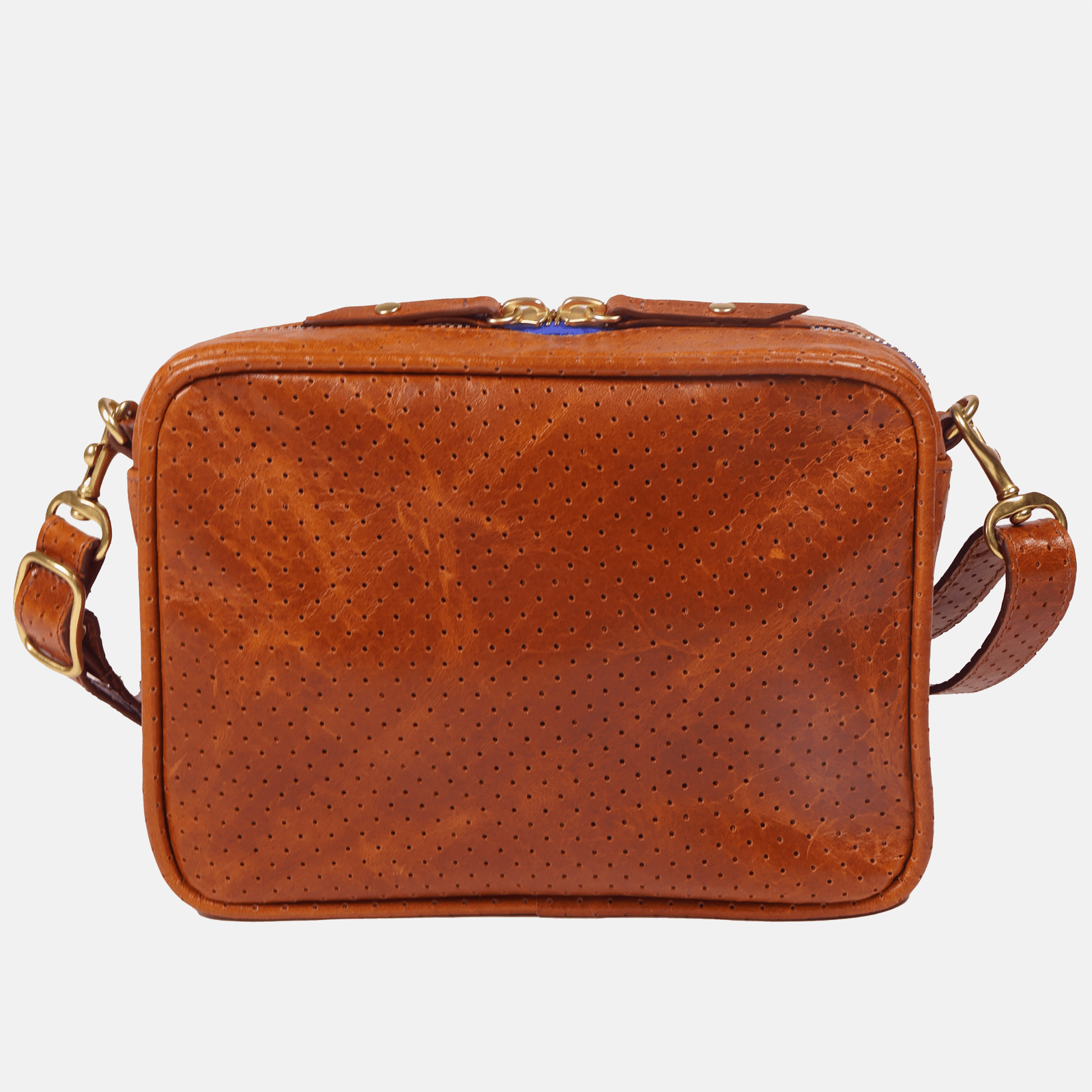 BER Bag | Perforated Chestnut Bright Blue Zipper Blair Ritchey