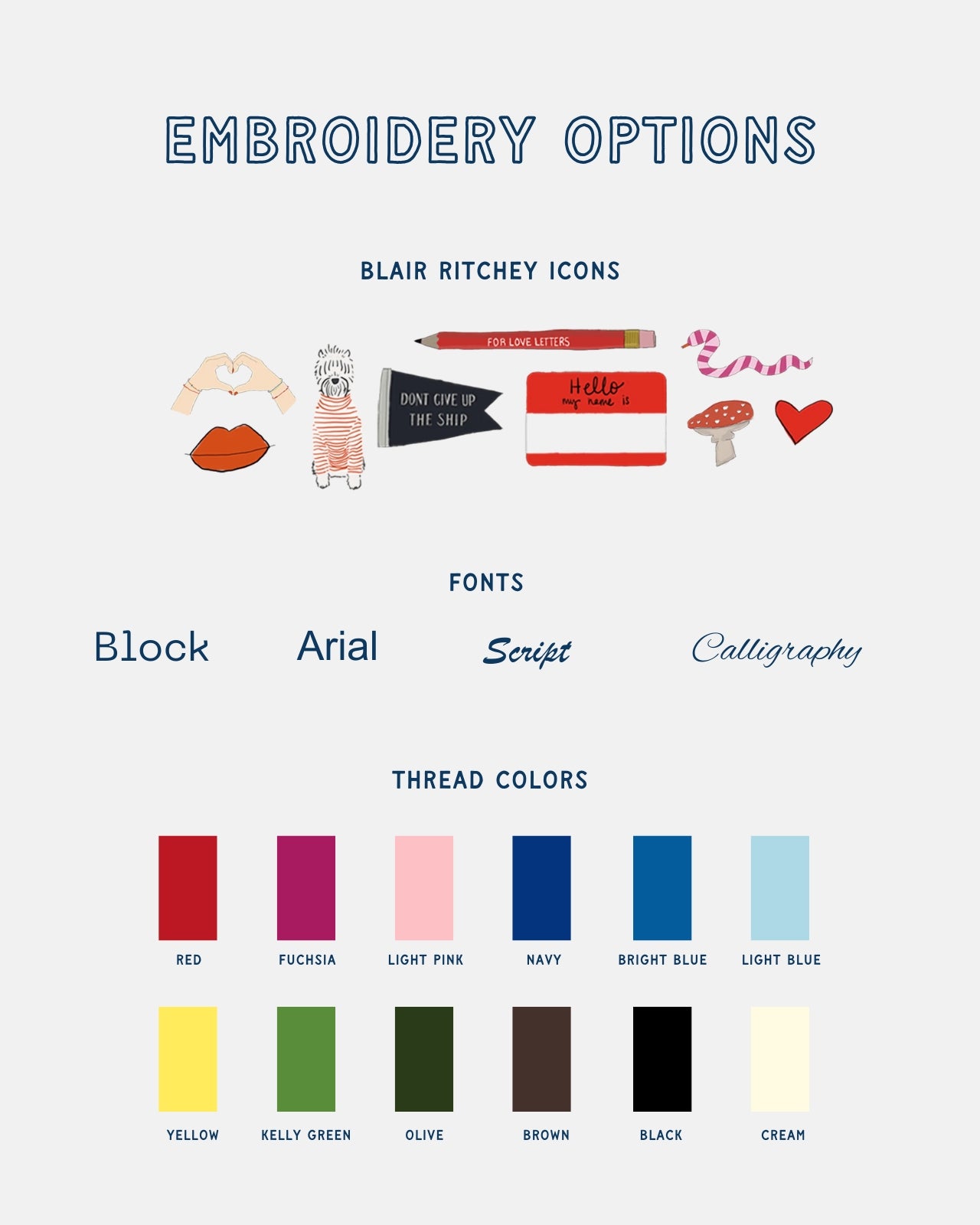 Embroidery Options | Blair Ritchey 