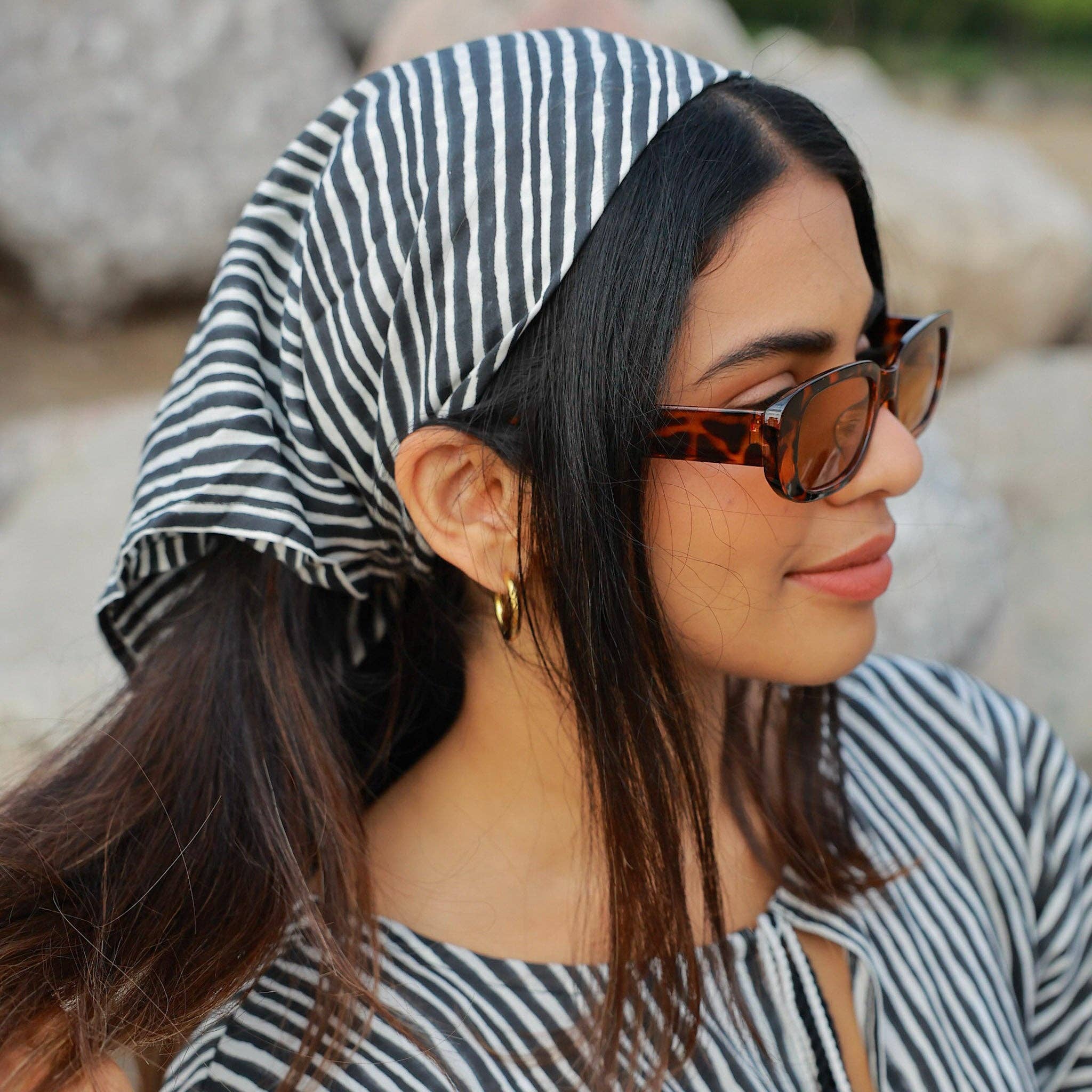 Frida Bandana in Black White Wavy Stripe kate austin designs