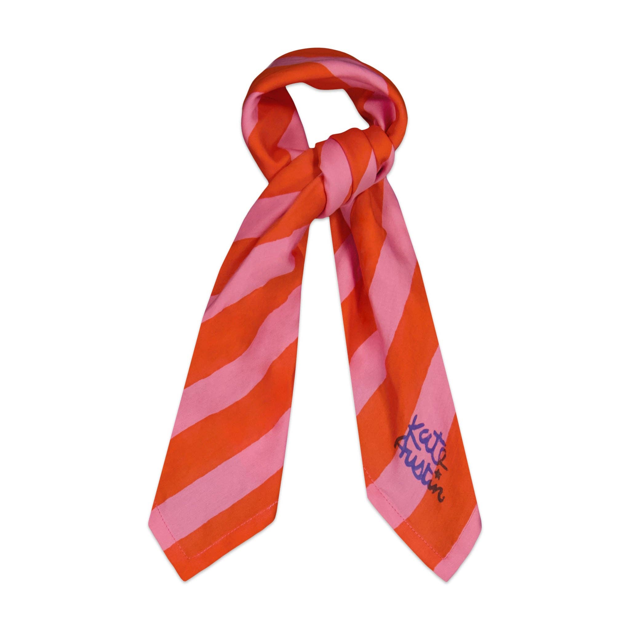 Frida Light Cotton Bandana in Pink Orange Cabana Stripe kate austin designs