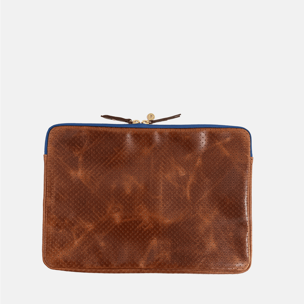 Laptop Case | Perforated Chestnut (Blue Zipper)